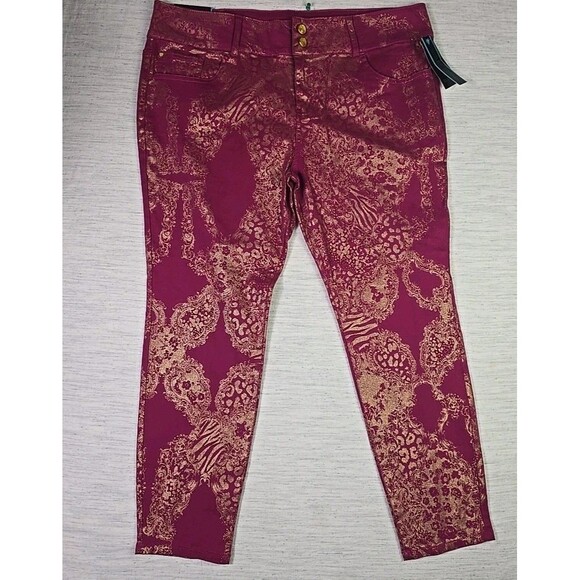 Thalia Sodi Denim - Thalia Sodi Women’s Skinny Leg Pants Size 18 Pink Gold Brocade NWT